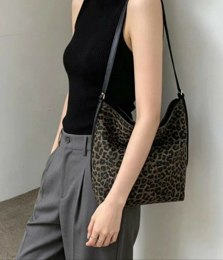 TROUVAILLE東大門代購女裝新品熱賣休閑單肩斜跨包牛皮豹紋TROUVAILLE單肩/斜跨包