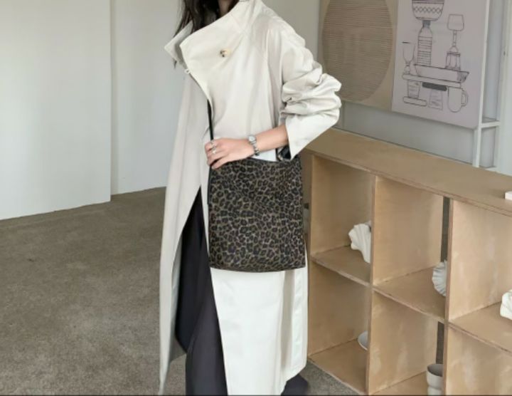 TROUVAILLE東大門代購女裝新品熱賣休閑單肩斜跨包牛皮豹紋TROUVAILLE單肩/斜跨包