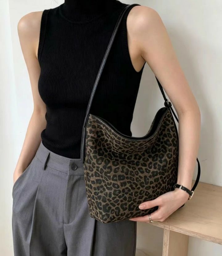 TROUVAILLE東大門代購女裝新品熱賣休閑單肩斜跨包牛皮豹紋TROUVAILLE單肩/斜跨包