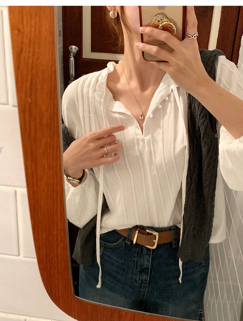 FRILL-T/DADA東大門代購女士新品時尚襯衫蕾絲衫荷葉邊褶裥FRILL-T/DADA襯衫/蕾絲衫