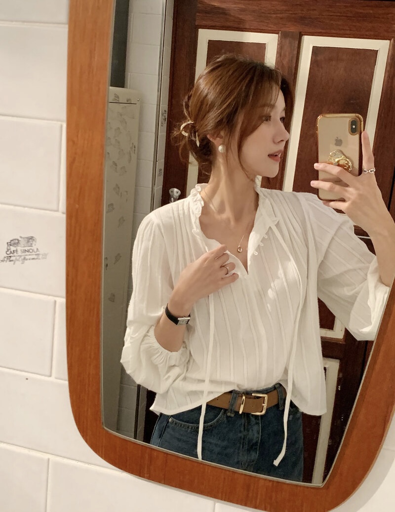FRILL-T/DADA東大門代購女士新品時尚襯衫蕾絲衫荷葉邊褶裥FRILL-T/DADA襯衫/蕾絲衫
