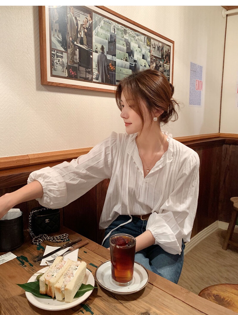 FRILL-T/DADA東大門代購女士新品時尚襯衫蕾絲衫荷葉邊褶裥FRILL-T/DADA襯衫/蕾絲衫