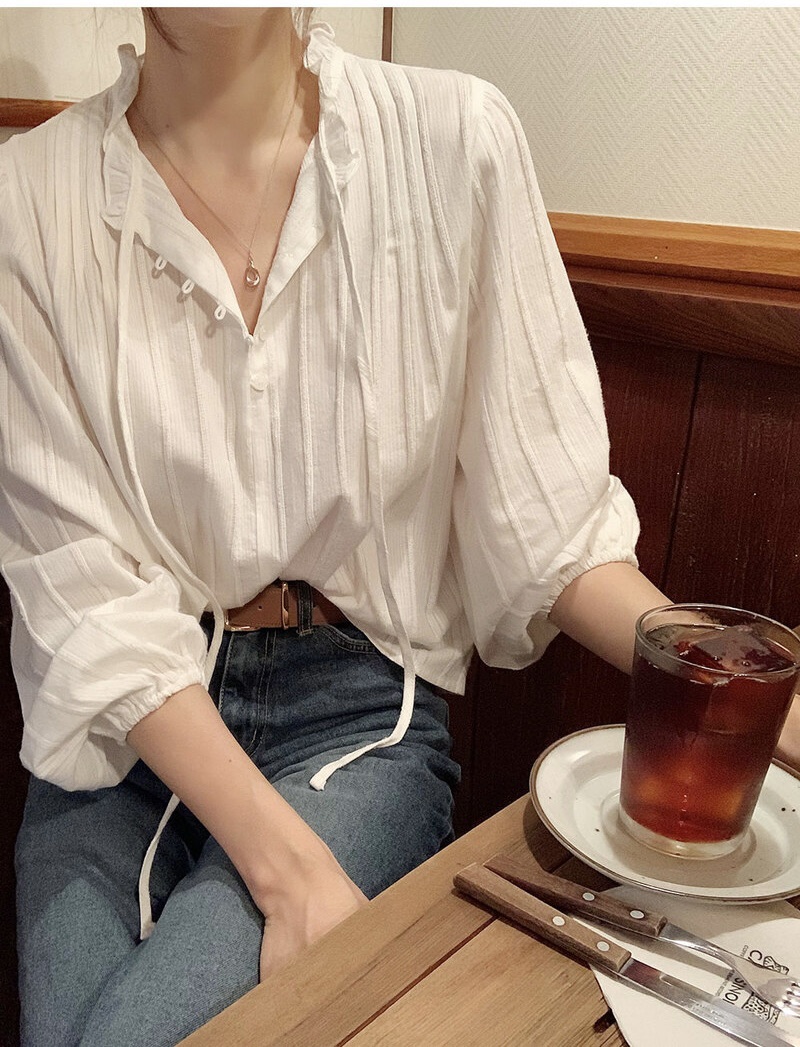 FRILL-T/DADA東大門代購女士新品時尚襯衫蕾絲衫荷葉邊褶裥FRILL-T/DADA襯衫/蕾絲衫