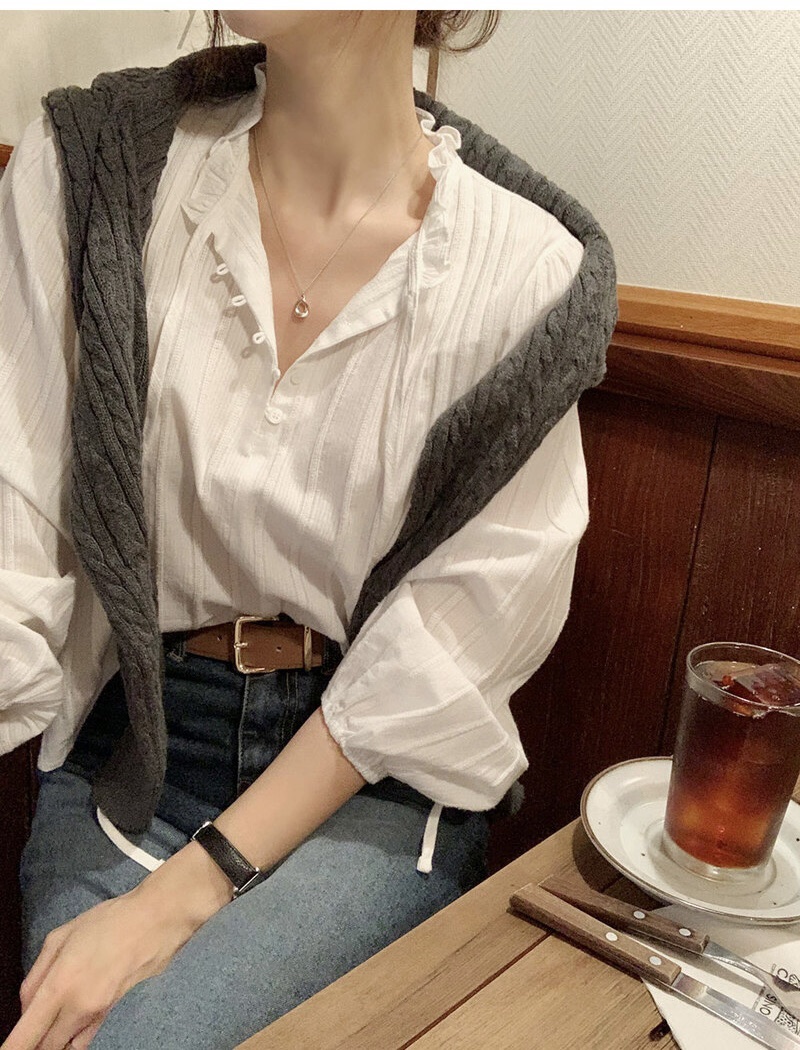 FRILL-T/DADA東大門代購女士新品時尚襯衫蕾絲衫荷葉邊褶裥FRILL-T/DADA襯衫/蕾絲衫