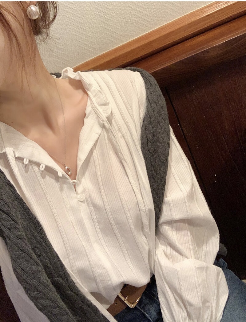 FRILL-T/DADA東大門代購女士新品時尚襯衫蕾絲衫荷葉邊褶裥FRILL-T/DADA襯衫/蕾絲衫