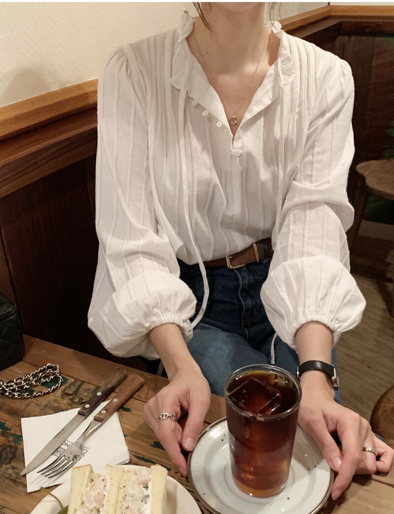 FRILL-T/DADA東大門代購女士新品時尚襯衫蕾絲衫荷葉邊褶裥FRILL-T/DADA襯衫/蕾絲衫圖色1