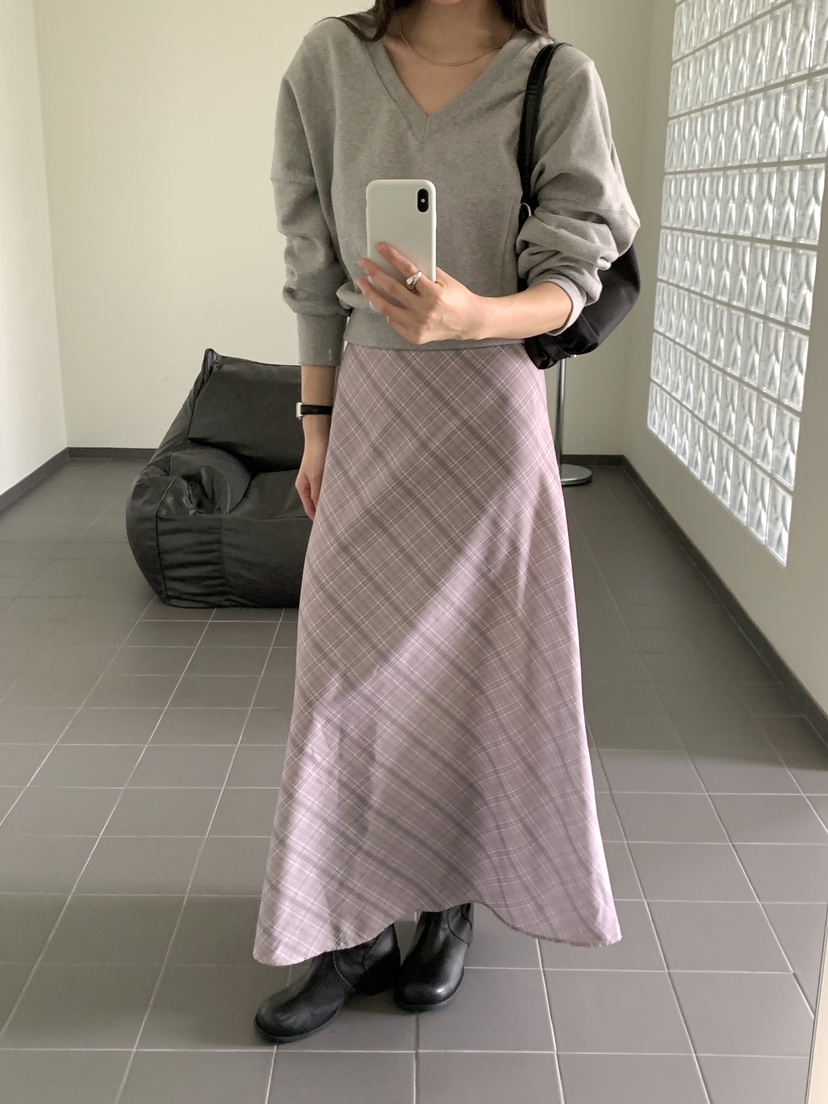 FRILL-T/DADA韓國代購女士新品人氣休閑時尚熱賣長裙格子FRILL-T/DADA長裙