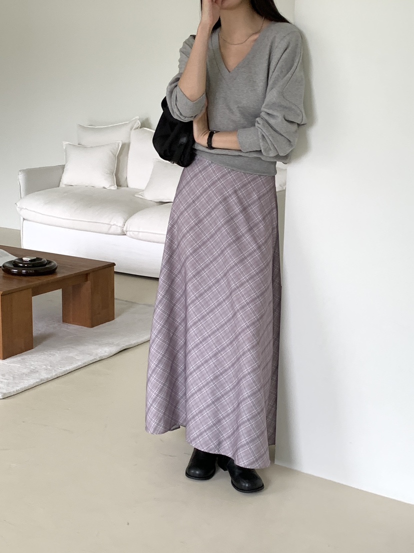 FRILL-T/DADA韓國代購女士新品人氣休閑時尚熱賣長裙格子FRILL-T/DADA長裙