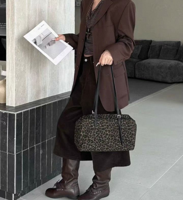 TROUVAILLE東大門代購女士新款時尚真品單肩斜跨包牛皮豹紋TROUVAILLE單肩/斜跨包