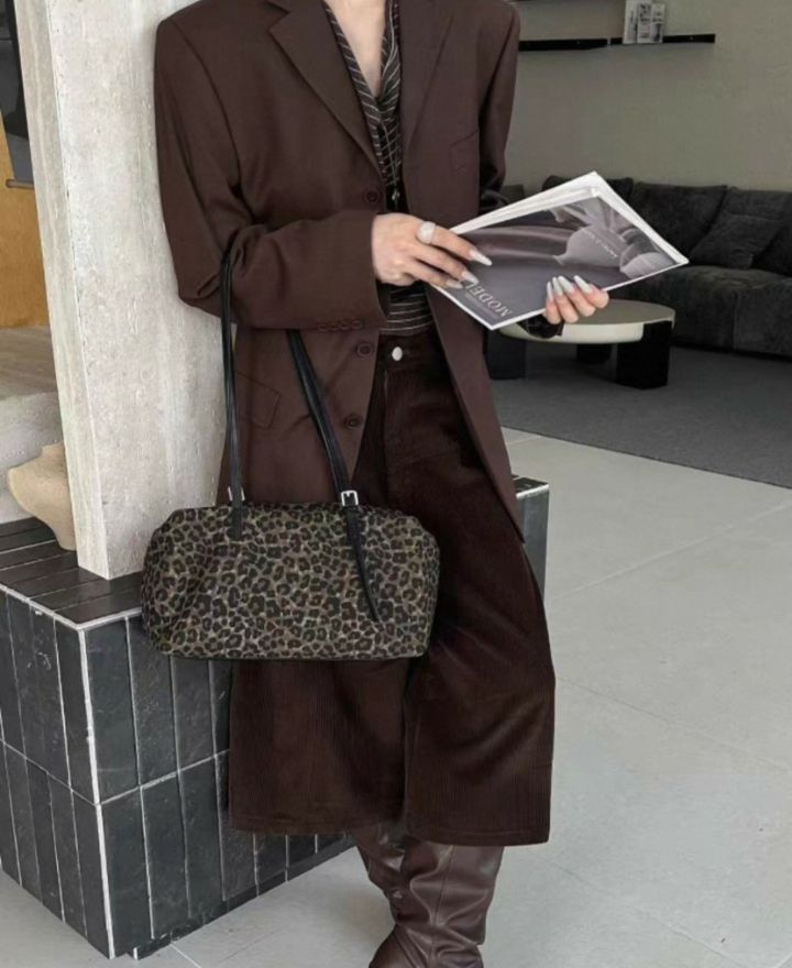 TROUVAILLE東大門代購女士新款時尚真品單肩斜跨包牛皮豹紋TROUVAILLE單肩/斜跨包
