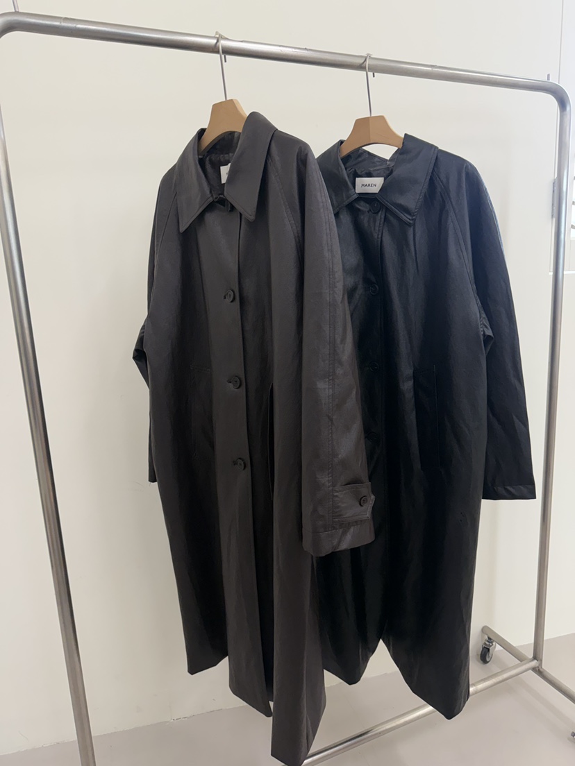 MAREN東大門直郵女裝新品熱賣人氣時尚休閑真品長款風衣皮革MAREN長款風衣圖色2左二色黑色