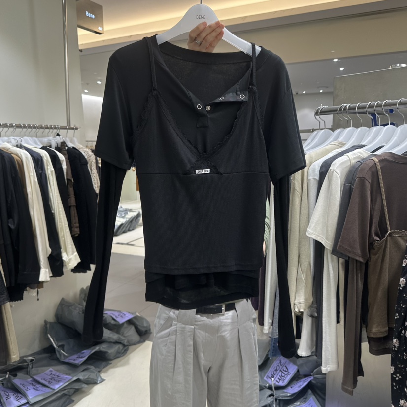 BENE東大門代購女裝新款時尚真品人氣推薦熱賣長袖T恤假兩件SHOP BENE_Bene長袖T恤圖色4黑色