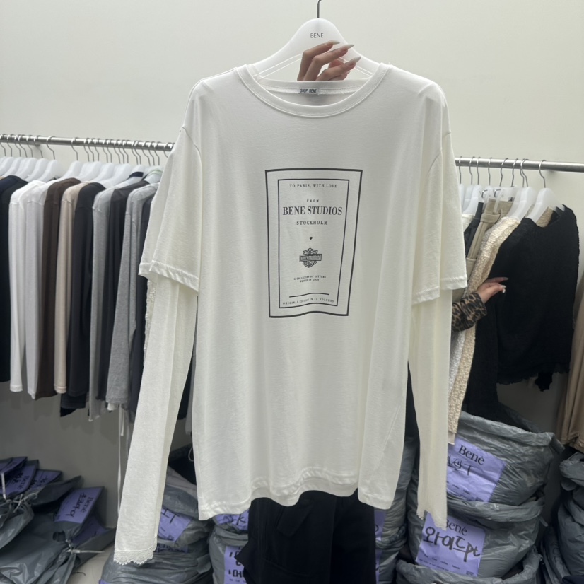 BENE東大門實拍女士新款熱賣時尚人氣推薦休閑長袖T恤假兩件SHOP BENE_Bene長袖T恤圖色1