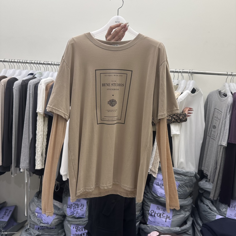 BENE東大門實拍女士新款熱賣時尚人氣推薦休閑長袖T恤假兩件SHOP BENE_Bene長袖T恤圖色2