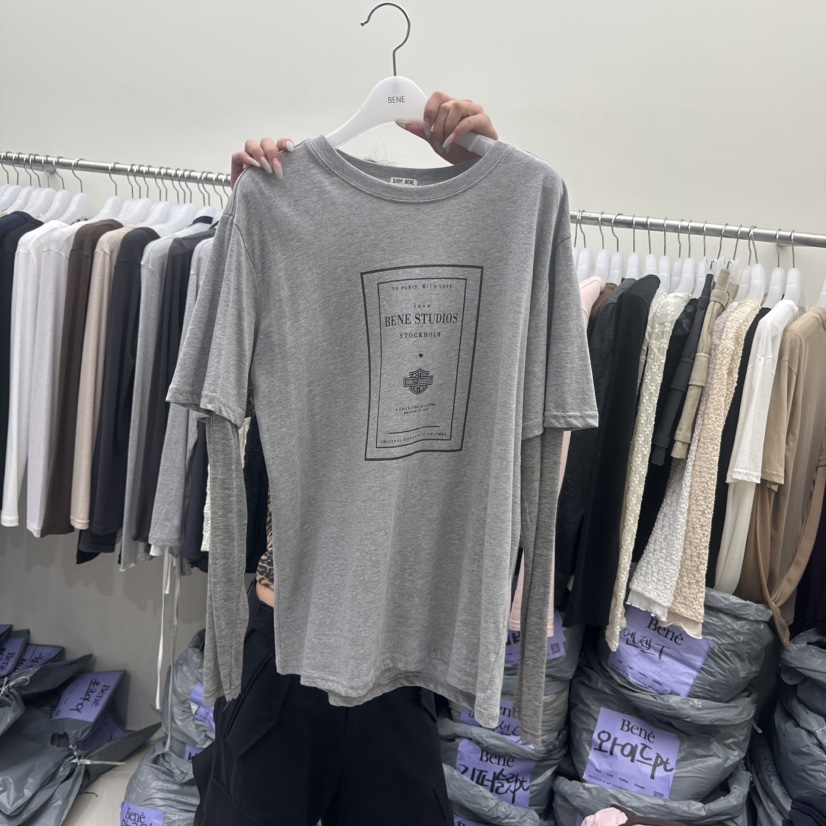 BENE東大門實拍女士新款熱賣時尚人氣推薦休閑長袖T恤假兩件SHOP BENE_Bene長袖T恤圖色3