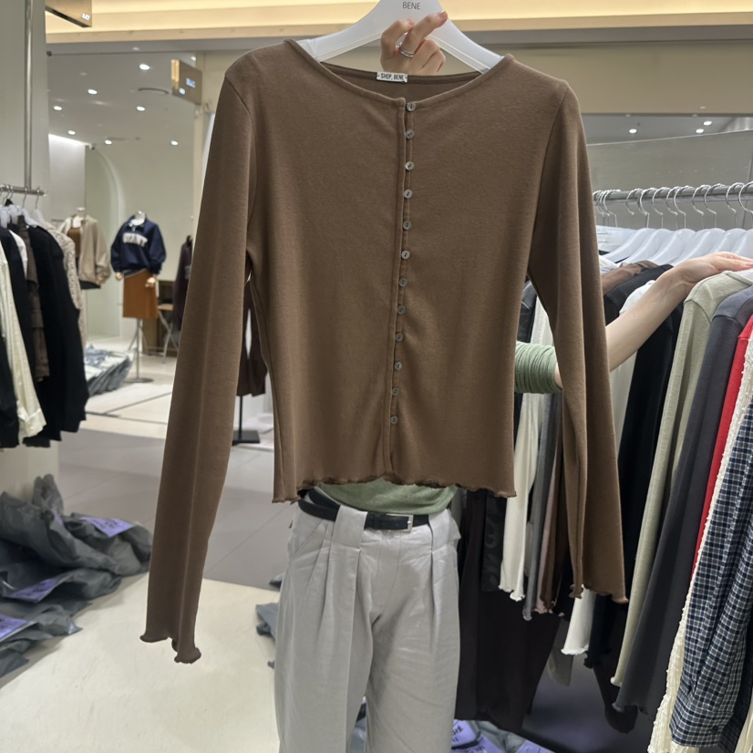 BENE東大門代購女裝新款熱賣時尚休閑人氣長袖T恤棉質紐扣SHOP BENE_Bene長袖T恤圖色3