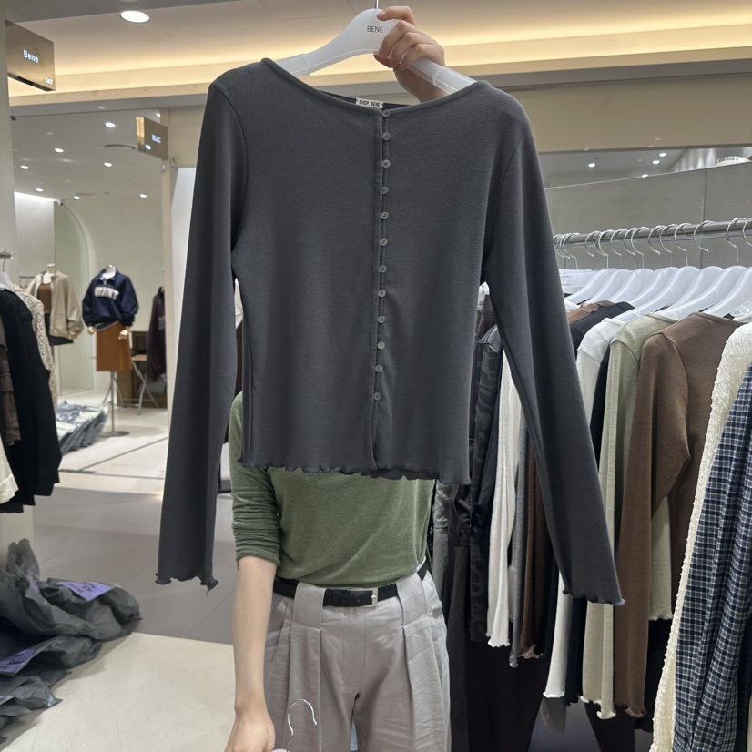 BENE東大門代購女裝新款熱賣時尚休閑人氣長袖T恤棉質紐扣SHOP BENE_Bene長袖T恤圖色5墨色