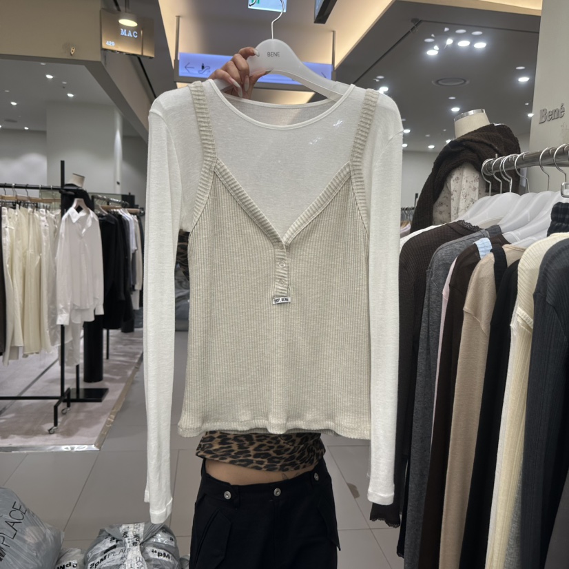 BENE東大門實拍女士新款人氣推薦休閑真品時尚長袖T恤假兩件SHOP BENE_Bene長袖T恤圖色1