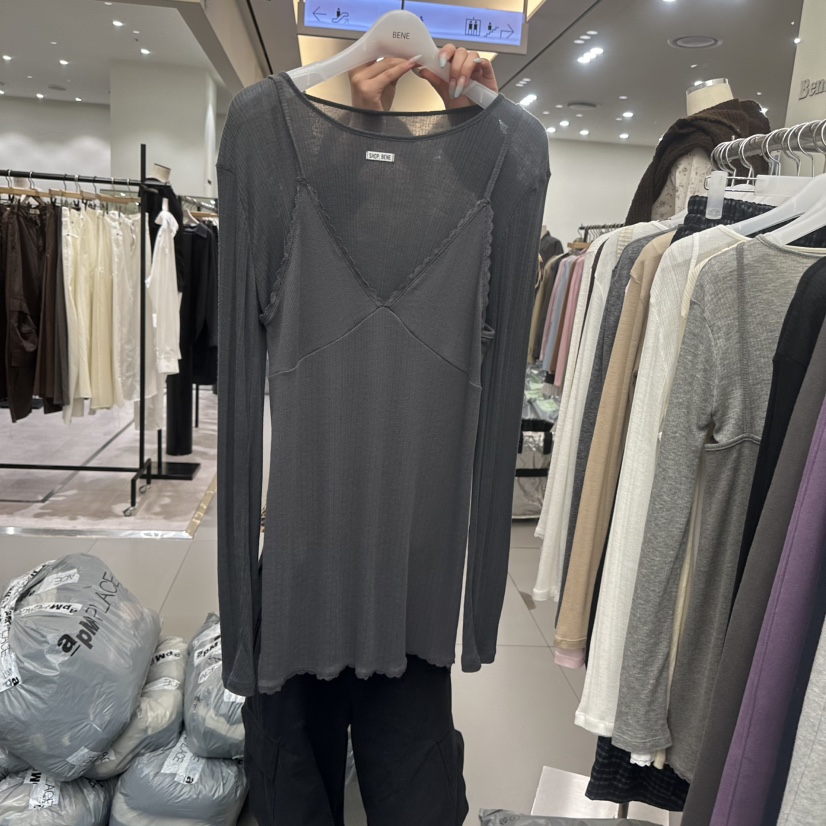 BENE東大門實拍女士新款休閑人氣熱賣時尚襯衫蕾絲衫假兩件SHOP BENE_Bene襯衫/蕾絲衫圖色4墨色