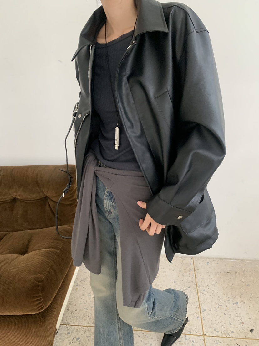 TRUE韓國直郵女士新款推薦真品休閑時尚熱賣皮衣植物皮革TRUE皮衣