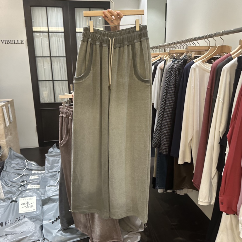 VIBELLE韓國代購女裝新品人氣推薦時尚真品休閑褲水洗羅紋VIBELLE休閑褲圖色3