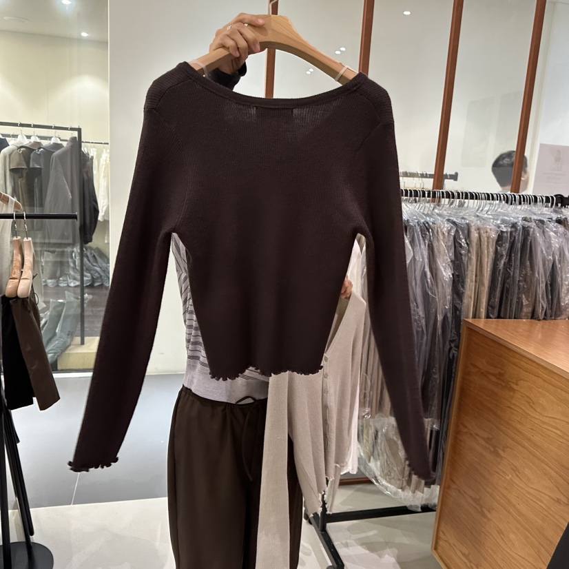 ANDMORE BUTTON東大門代購女士新品推薦熱賣長袖T恤開襟ANDMORE BUTTON長袖T恤