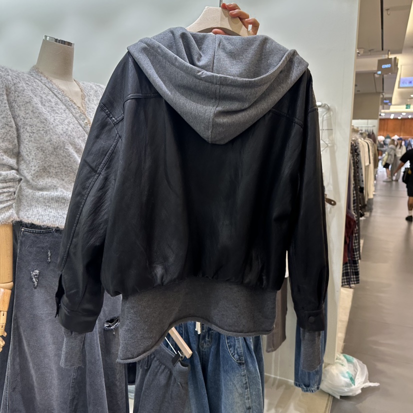 PART3韓國代購女裝新品休閑真品熱賣皮衣不含內搭假兩件連帽Part.3皮衣