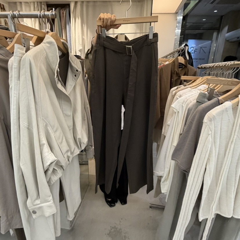 AFTERGLOW東大門直郵女士新品職業真品休閑褲含腰帶直筒褲AFTERGLOW休閑褲圖色2棕色