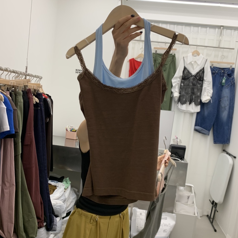 ROMANTIC NEWYORK韓國直郵女裝新品人氣吊帶背心假兩件蕾絲雙層無袖ROMANTIC NEWYORK吊帶/背心圖色2