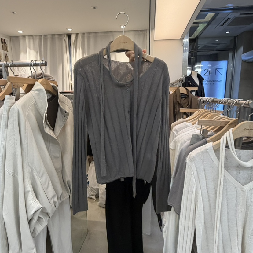AFTERGLOW韓國直郵女士新品真品人氣針織衫含飄帶腰帶羅紋AFTERGLOW針織衫圖色3