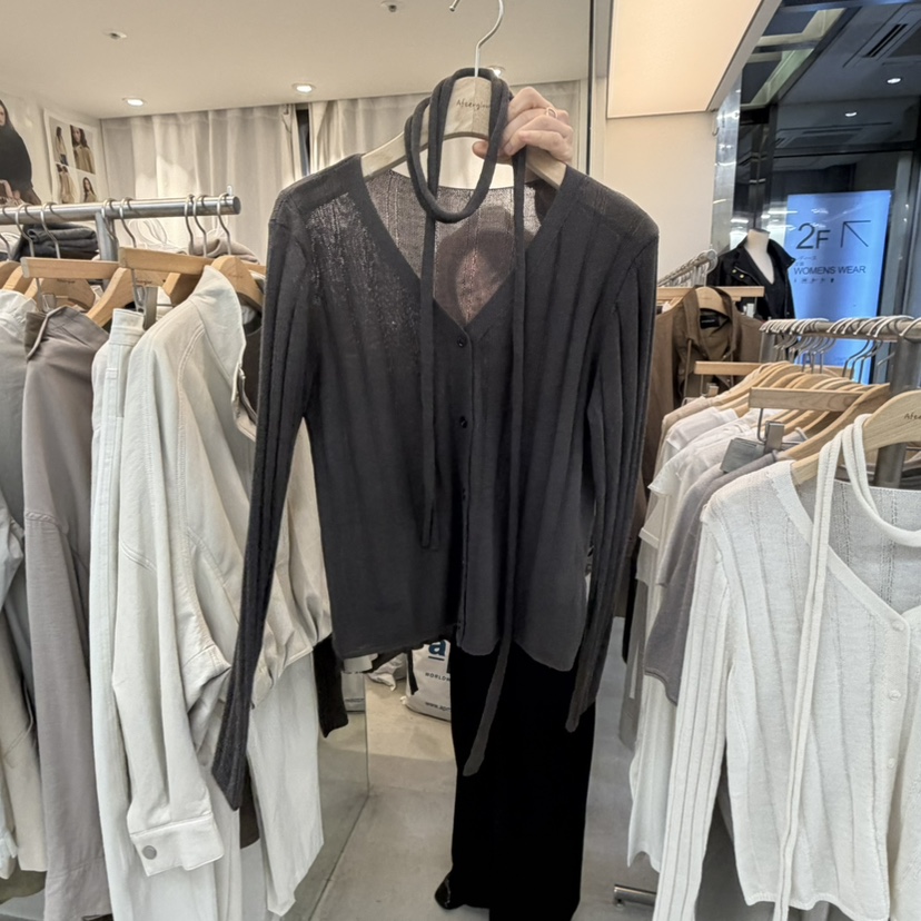 AFTERGLOW韓國直郵女士新品真品人氣針織衫含飄帶腰帶羅紋AFTERGLOW針織衫圖色4