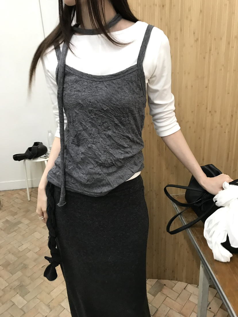 OVERK東大門直郵女裝新品人氣推薦職業吊帶背心含脖帶褶皺OVERK吊帶/背心
