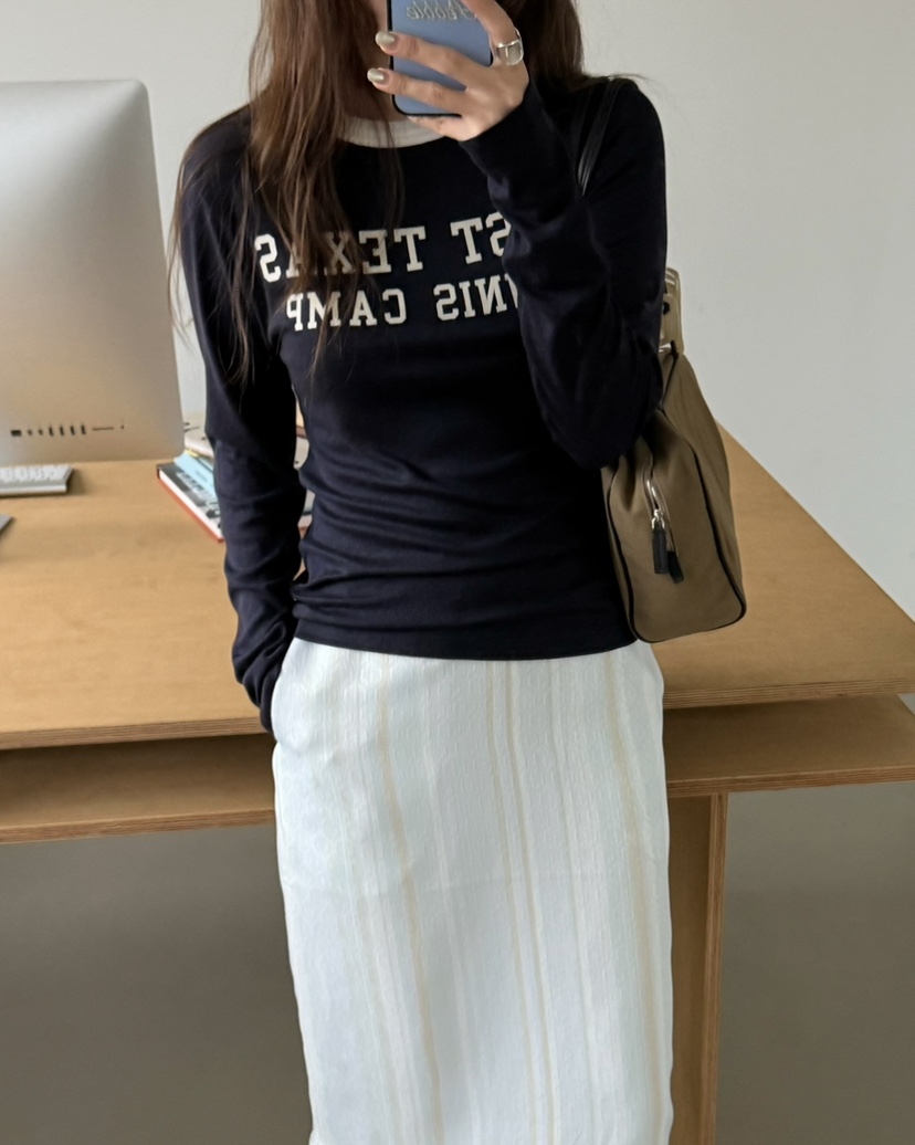 PEBBLE東大門實拍女裝新款熱賣推薦休閑職業人氣時尚長袖T恤PEBBLE長袖T恤