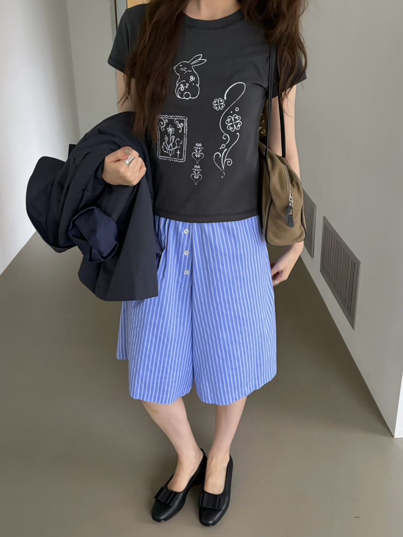 PEBBLE韓國直郵女士新品休閑推薦時尚真品人氣職業T恤兔子PEBBLET恤