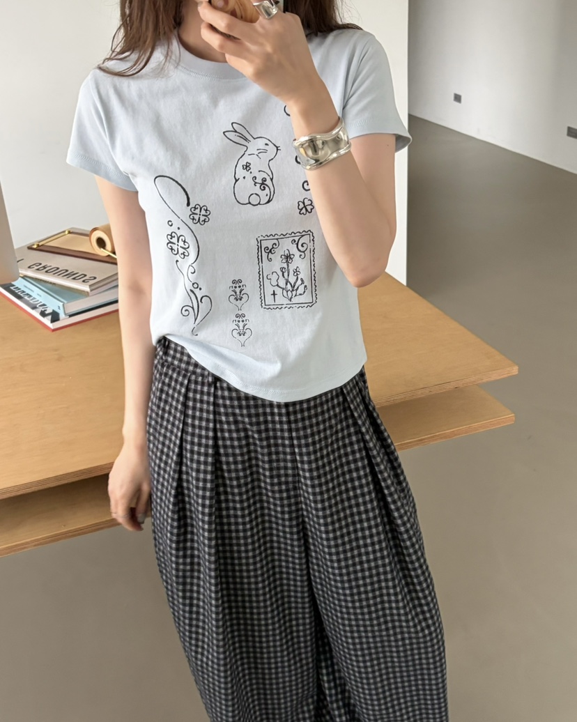 PEBBLE韓國直郵女士新品休閑推薦時尚真品人氣職業T恤兔子PEBBLET恤