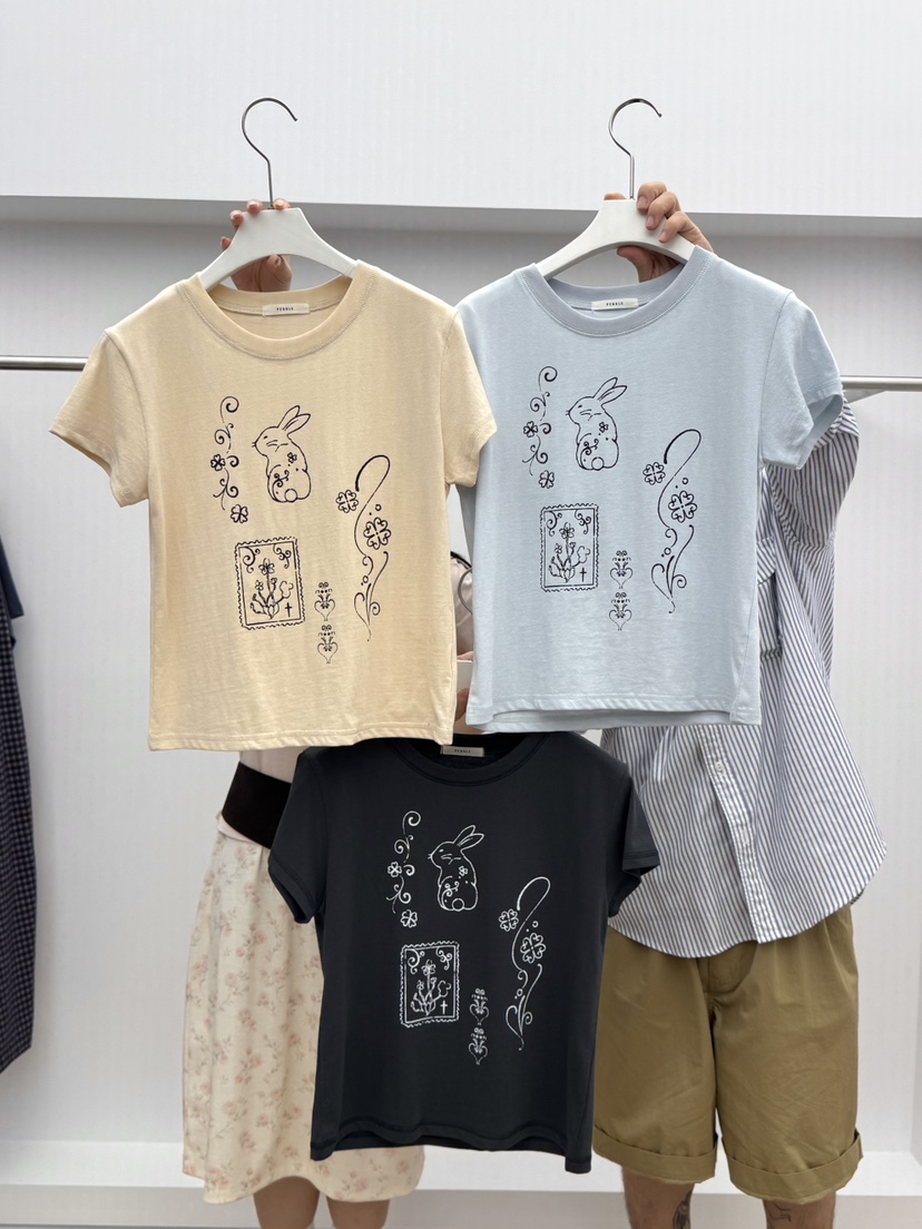 PEBBLE韓國直郵女士新品休閑推薦時尚真品人氣職業T恤兔子PEBBLET恤