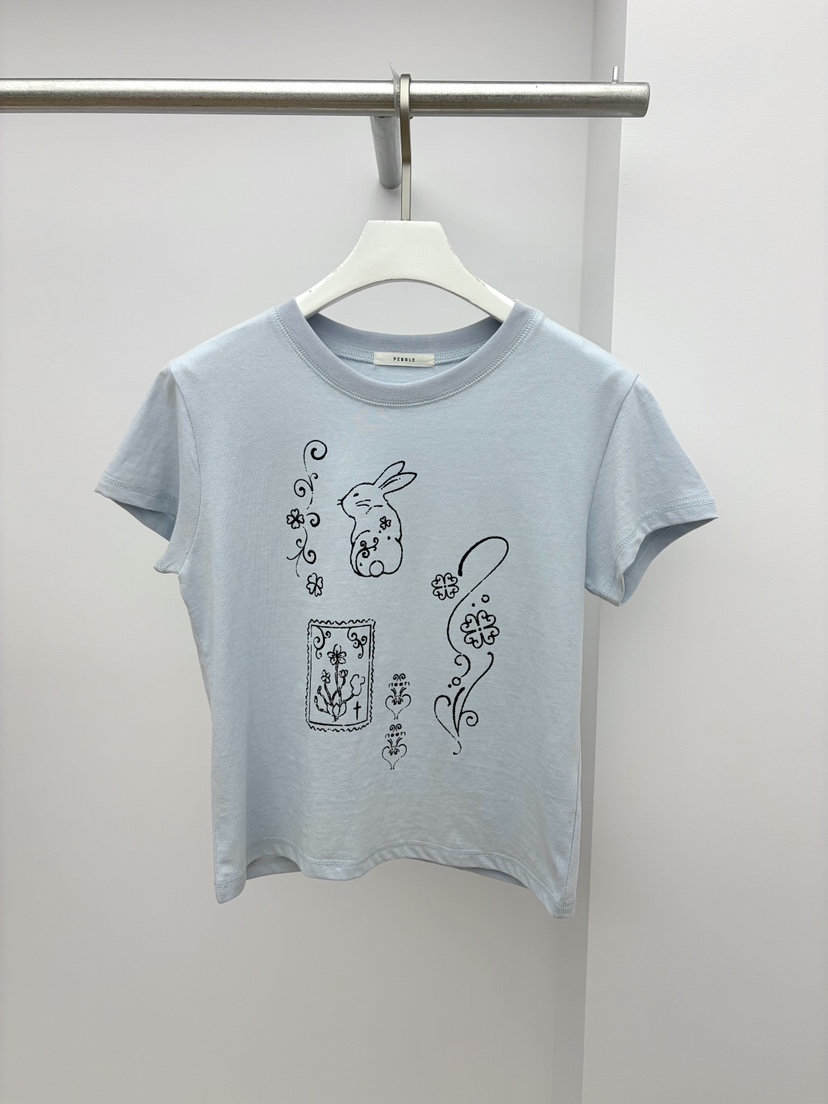 PEBBLE韓國直郵女士新品休閑推薦時尚真品人氣職業T恤兔子PEBBLET恤圖色2