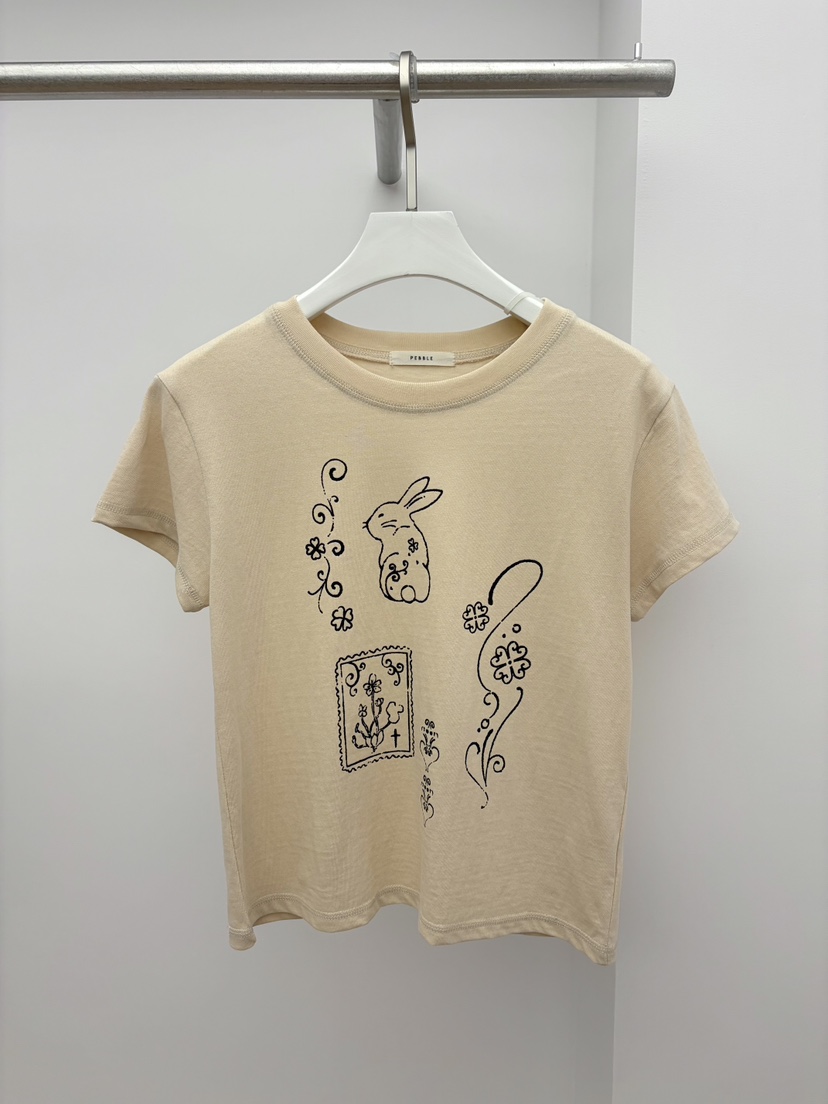 PEBBLE韓國直郵女士新品休閑推薦時尚真品人氣職業T恤兔子PEBBLET恤圖色3