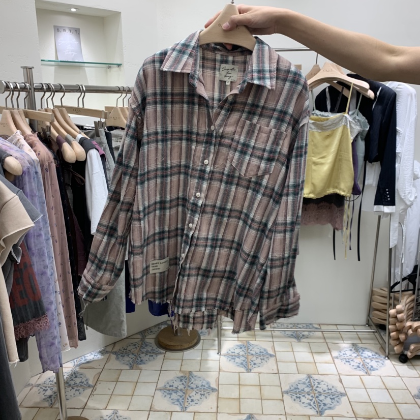 S.R.T.T.東大門代購女士新品時尚職業襯衫蕾絲衫格子S.R.T.T.襯衫/蕾絲衫圖色1