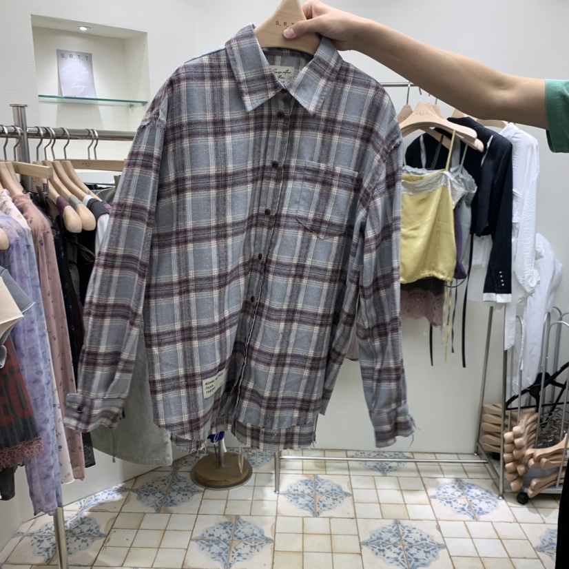 S.R.T.T.東大門代購女士新品時尚職業襯衫蕾絲衫格子S.R.T.T.襯衫/蕾絲衫圖色2