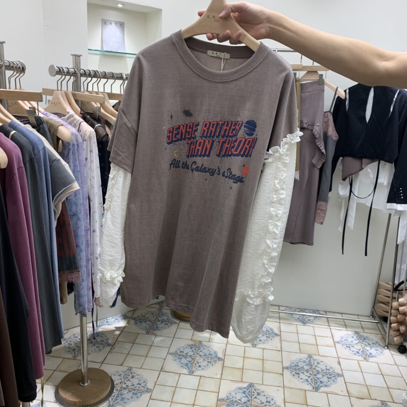 S.R.T.T.韓國代購女裝新品休閑熱賣真品長袖T恤假兩件S.R.T.T.長袖T恤圖色2