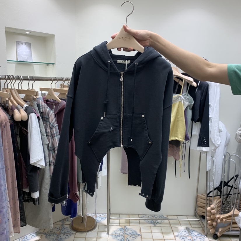 S.R.T.T.東大門實拍女士新品推薦衛衣拉鏈連帽衫流蘇S.R.T.T.衛衣圖色2深藍色