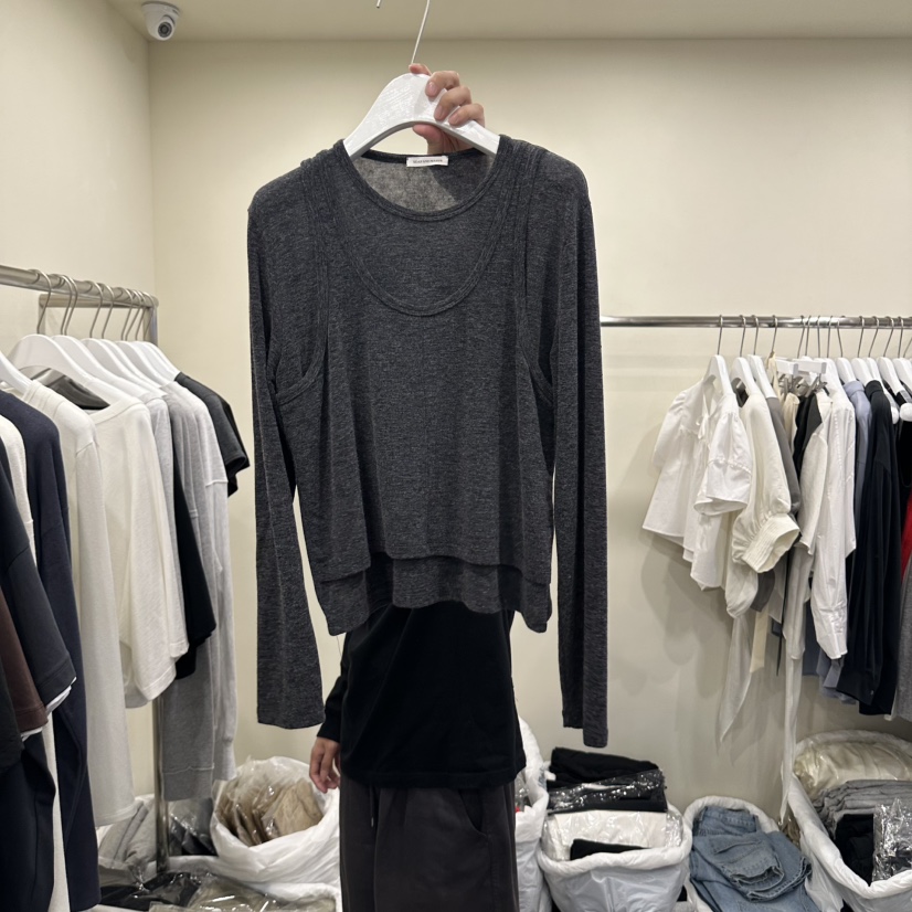 OUTFIT/SOAP AMD WATER東大門代購女士新款人氣長袖T恤假兩件OUTFIT/SOAP AMD WATER長袖T恤圖色2