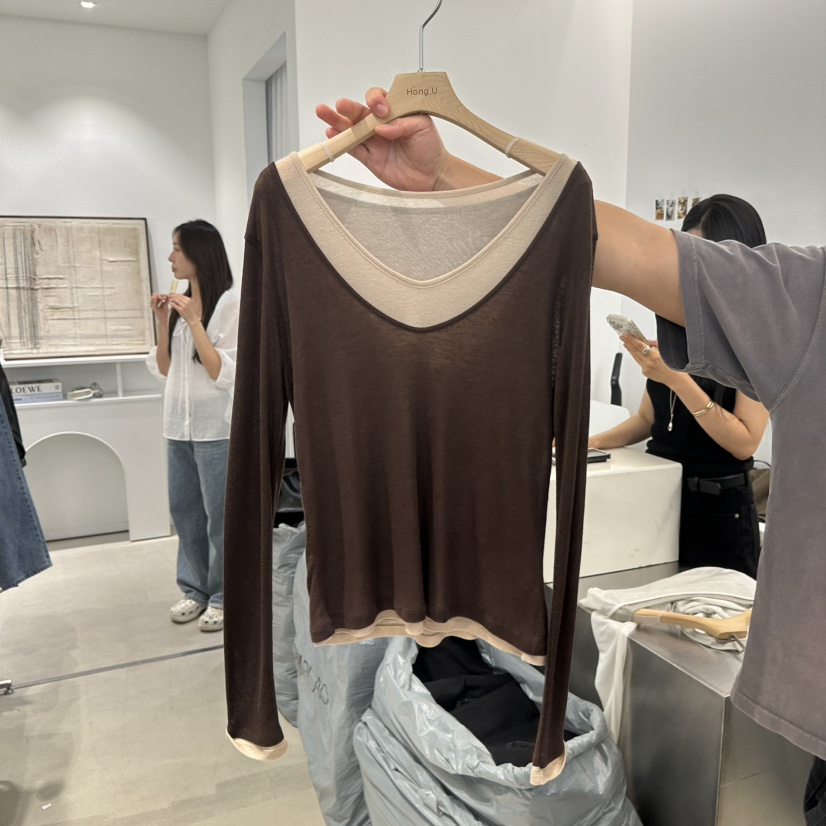 HONG.U韓國直郵女裝新品推薦真品休閑人氣長袖T恤假兩件HONG.U長袖T恤圖色3