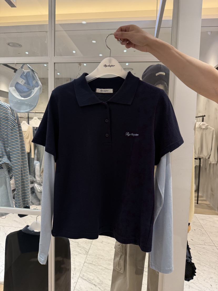 BY CHAPTER韓國直郵女士新款時尚真品休閑長袖T恤假兩件BY Chapter長袖T恤圖色2深藍色