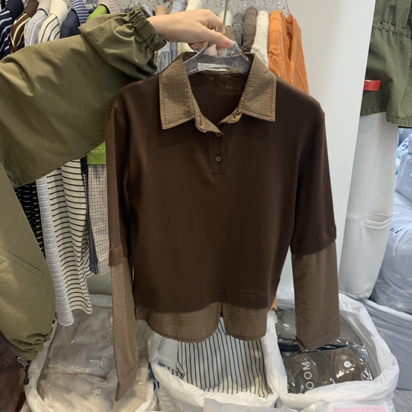 RIVEROOM韓國代購女裝新品人氣休閑推薦熱賣長袖T恤假兩件RIVEROOM長袖T恤圖色2