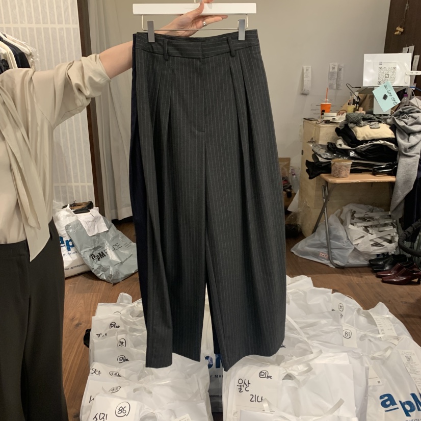 UNDERSTANDING東大門代購女士新款時尚休閑人氣休閑褲條紋UNDERSTANDING休閑褲圖色2墨