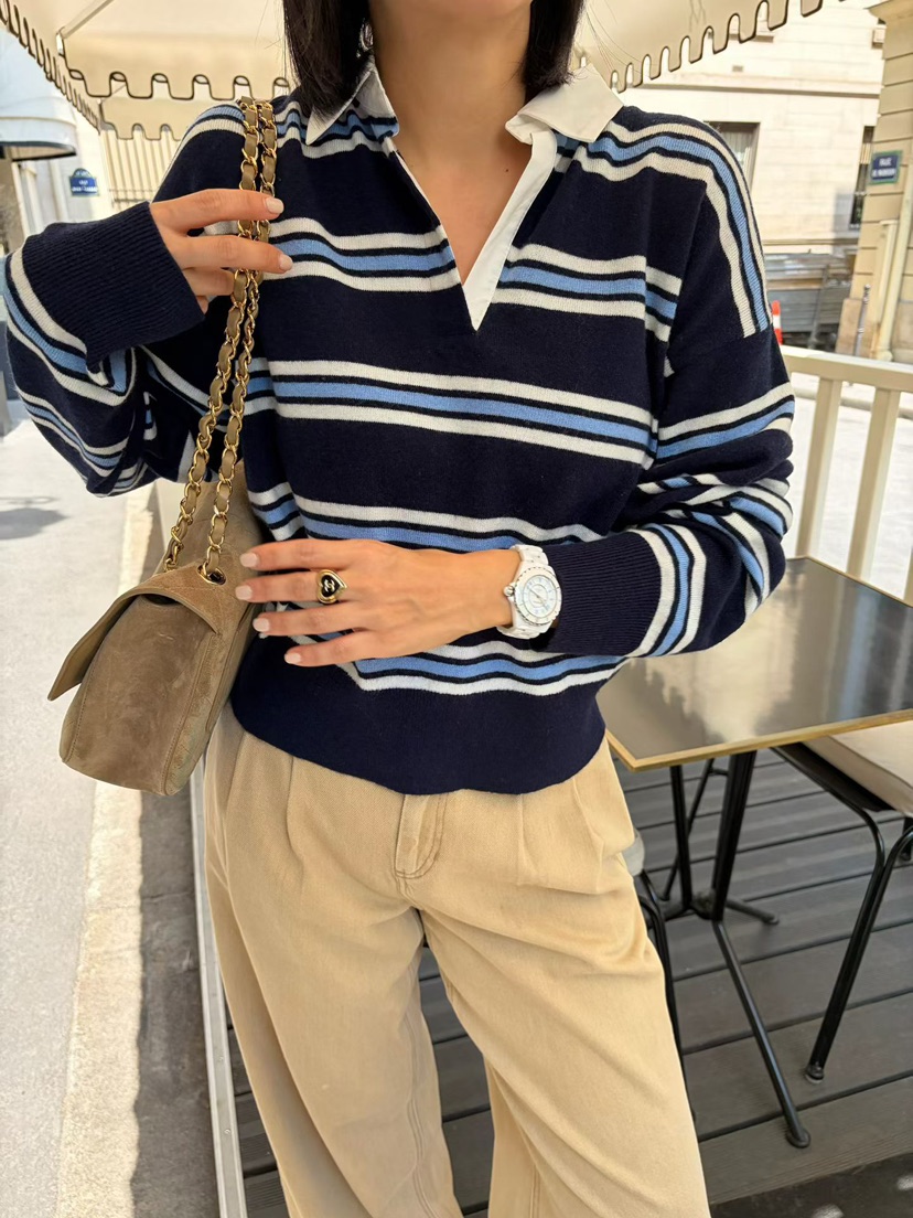 PRIVIE/H/LOW GAUGE東大門代購女裝新款真品針織衫條紋PRIVIE/H/LOW GAUGE針織衫圖色1