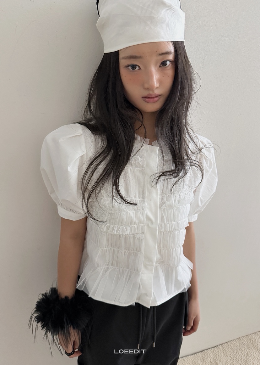 LOEEDIT東大門代購女裝新款推薦人氣真品休閑襯衫蕾絲衫褶皺LOEEDIT襯衫/蕾絲衫