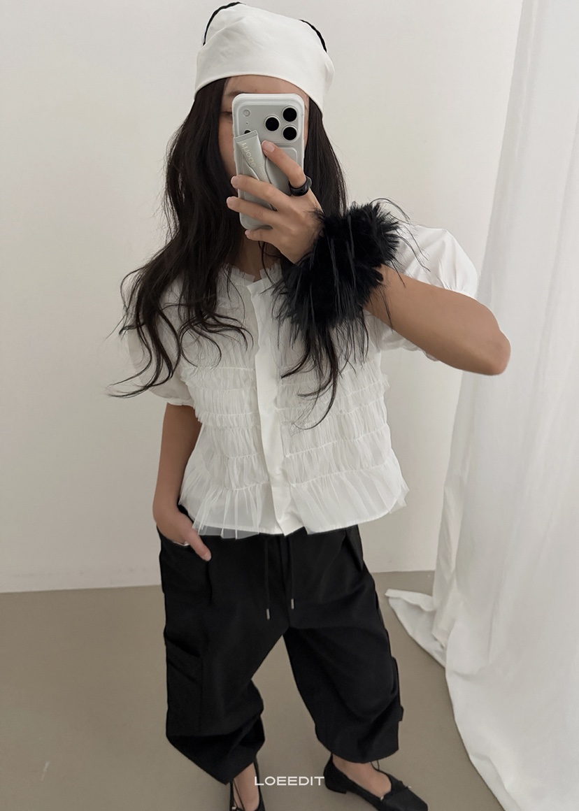 LOEEDIT東大門代購女裝新款推薦人氣真品休閑襯衫蕾絲衫褶皺LOEEDIT襯衫/蕾絲衫